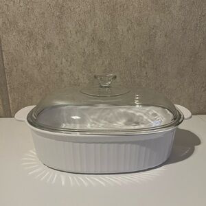 Corningware French White F-14-B Oval Casserole 4 Liter with Glass Lid F-14-C EUC